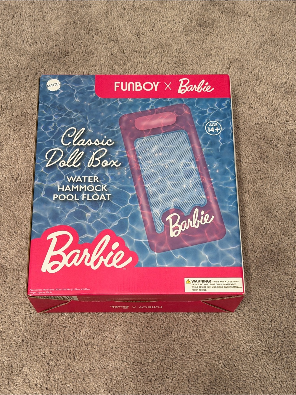 Mattel Barbie Pink Inflatable Water Hammock Pool Float - Funboy x Barbie
